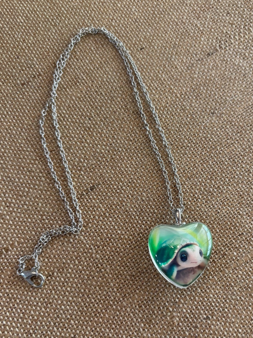 Turtle Puffed Heart Pendant Necklace "I Love You Today, Tomorrow, Always" 20”